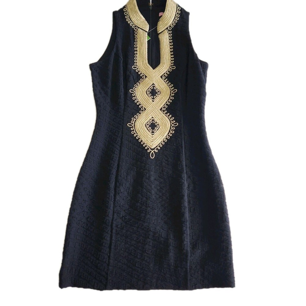 Lilly Pulitzer NEW Alexa Black & Gold Preppy Special Occasion Shift Dress SZ 00